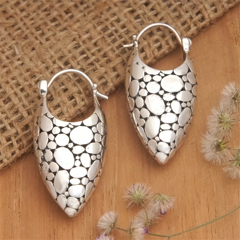 Women's Bohemian Irregular Pebble Texture Earrings, Casual Pendant